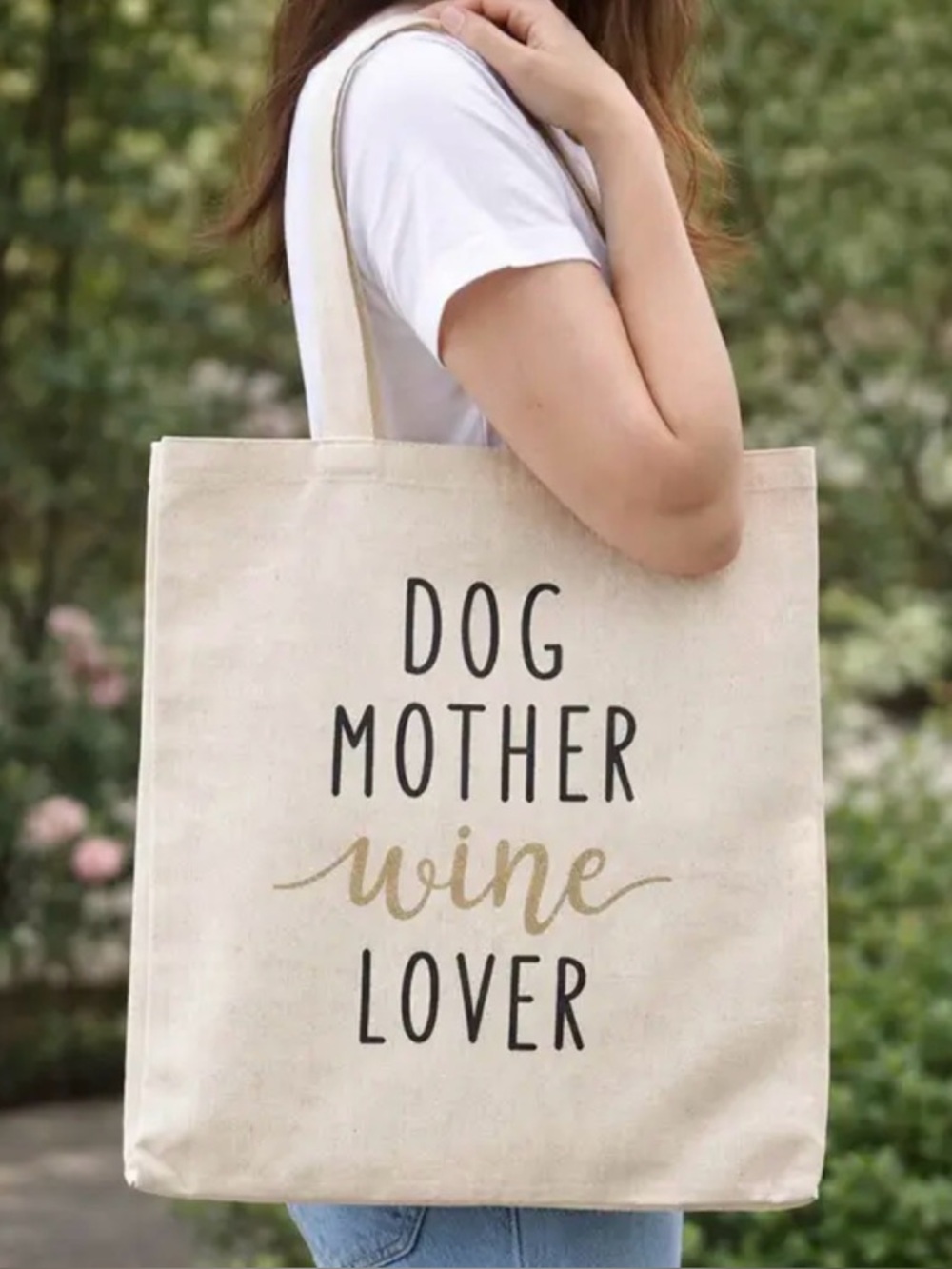 Dog Mother Wine Lover Canvas Tote Bag - Cream - Picture 2 of 3